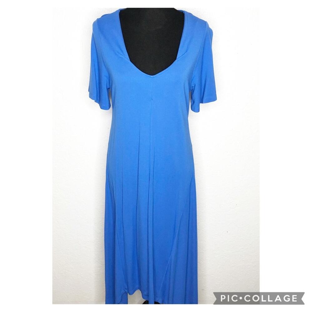 Soft Surroundings blue v neck asymmetrical hem midi dress size Medium